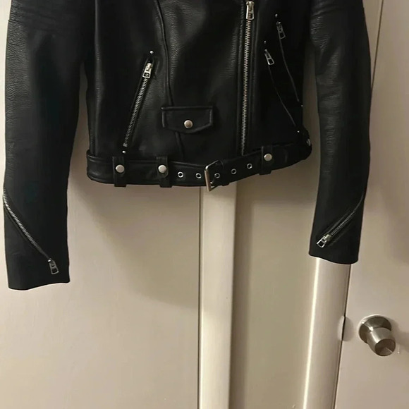 Zara graffiti leather studded biker jacket size XS - Picture 5 of 8